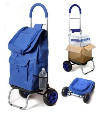 Multifunction Durable Foldable Shopping Trolley Bag, Trolley Dolly, Blue Shopping Grocery Foldable Cart