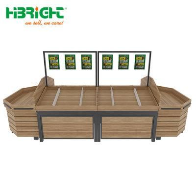 New Style Supermarket Steel-Wood Fruit Vegetable Display Stand Vegetable and Fruit Rack