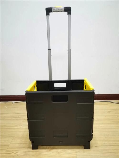 China Cheap Folding Plastic Box Hand Push Rolling Trolley on Wheels