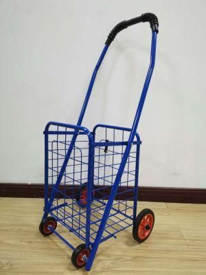 China Supplier Collapsible Rolling Foldable Metal Cart for Supermarket Shopping