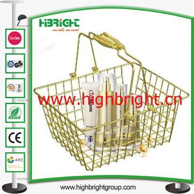 Luxury Gold Colour Steel Wire Shopping Hand Basket for Cosmetics