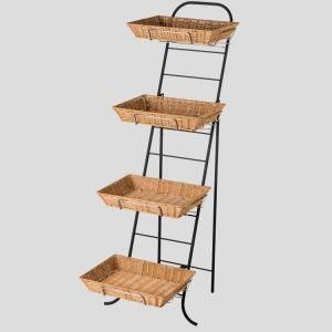 Inclined Rattan Basket Grocery Display Rack