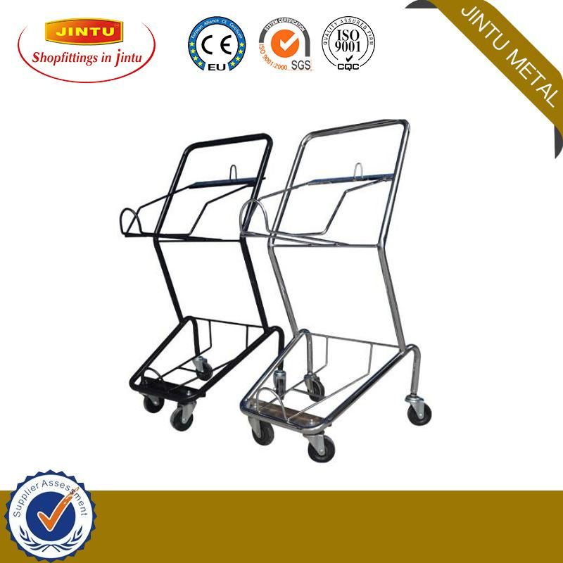 130L European Style Supermarket Plastic Shopping Trolley with Chrome Plating Metal Frame
