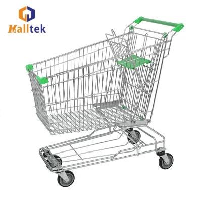 Convenient Steel Metal Supermarket Shopping Trolley with Elevator Wheels