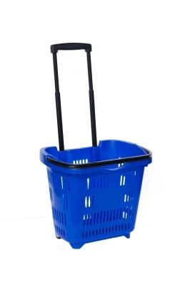 Supermarket Shopping Handle Basket with Double Wheels