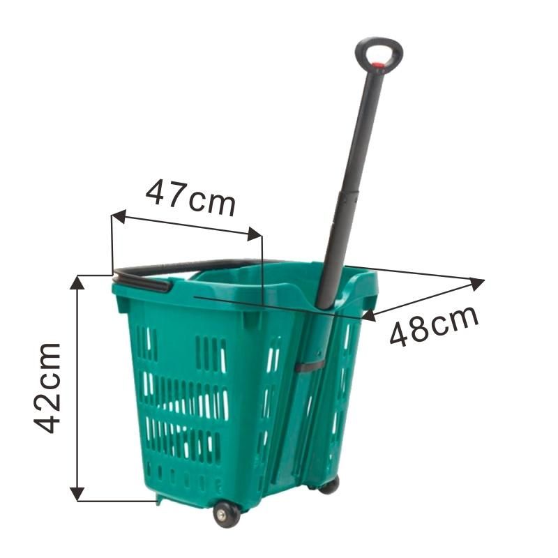 50L Plastic Basket with 2 Wheels for Supermarket Stores