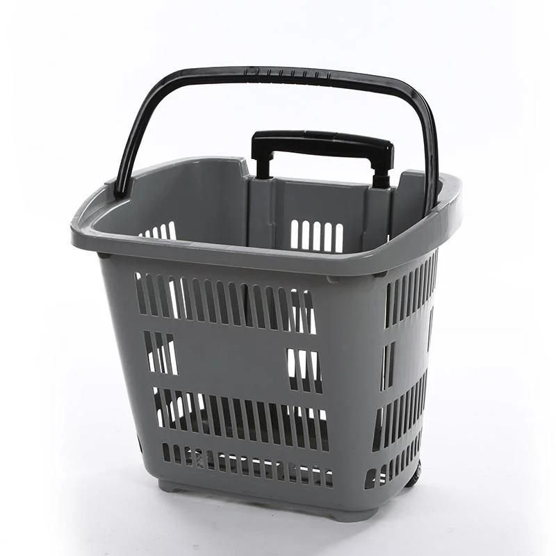 High Grade Plastic Supermarket Single Handle Roll Shopping Trolley Basket