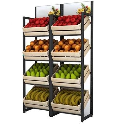 High Grade Wood and Steel Vegetable and Fruit Rack for Supermarket