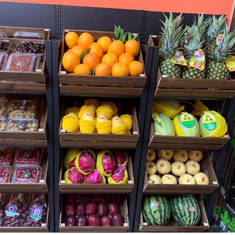 High Grade Wood and Steel Vegetable and Fruit Rack for Supermarket