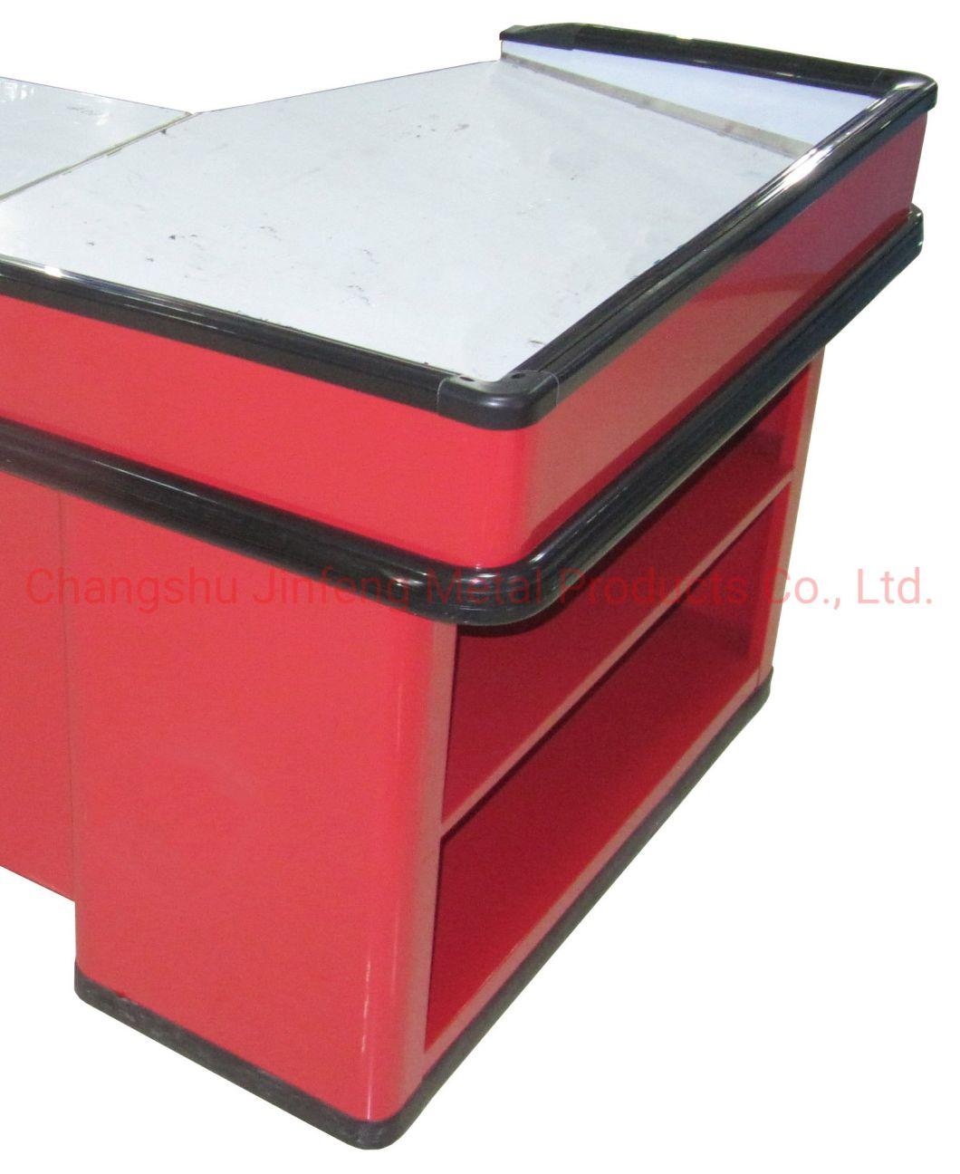 Supermarket Fixture Cashier Counter with Wooden Desktop and Bumper Strip