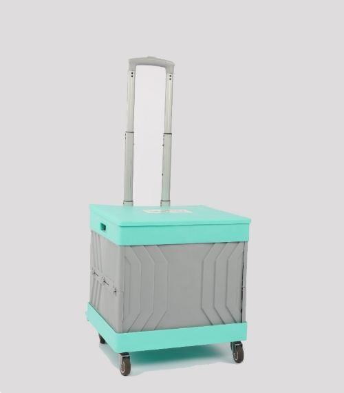 52L 4 Wheeled Plastic Cart Folding Shopping Trolley Carts