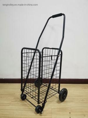 Black Iron Supermarket Shopping Trolley Steel Folding Cart