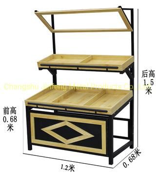 Supermarket Single-Side Steel-Wooden Fruit and Vegetable Display Shelf