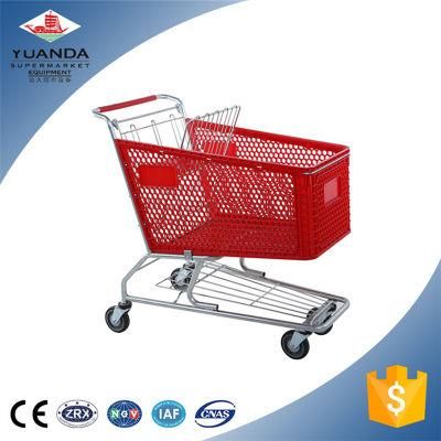 Supermarket Plastic Shopping Trolley Red Color Shopping Cart