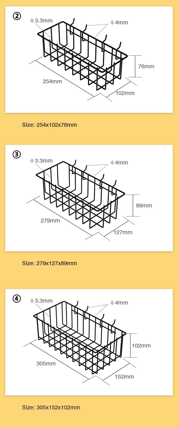 Heavy Duty Four DIP Coated Hanging Wire Mesh Storage Baskets for Pegboard/Gridwall/Slatwall