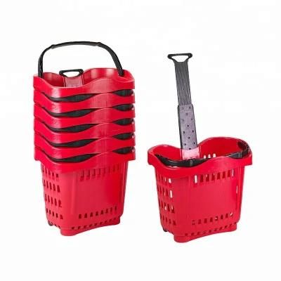 High Grade Hand Trolley Plastic Shopping Basket with Wheels