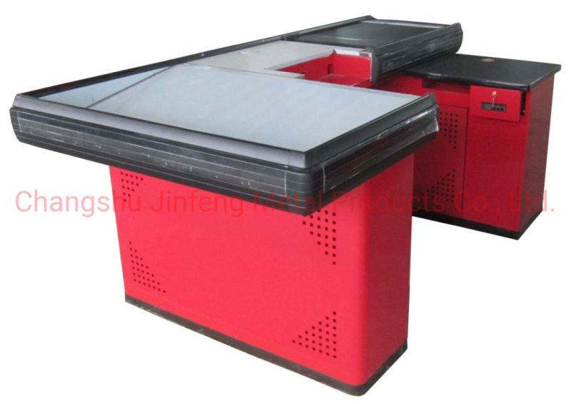 Supermarket Checkout Counter Cashier Desk with Conveyor Belt Jf-Cc-078