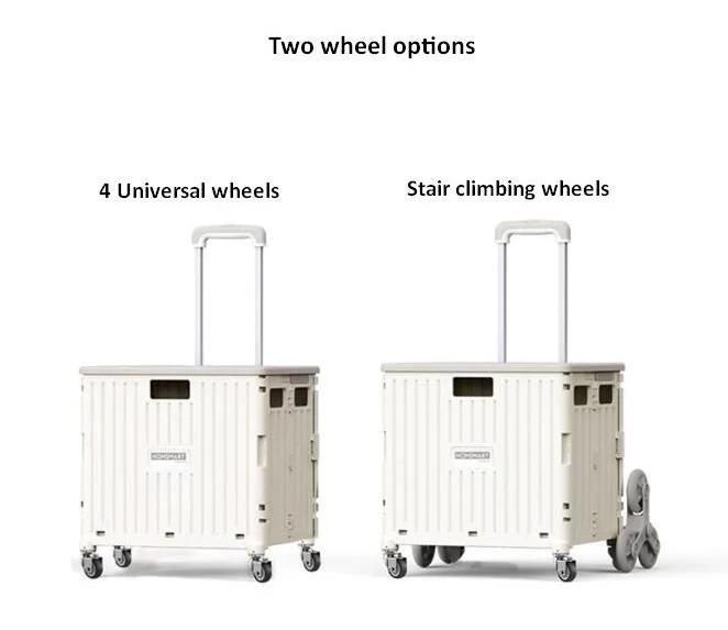 China New Arrival Rolling Folding Plastic Shopping Cart Portable Box Trolley for Supermarket Shopping