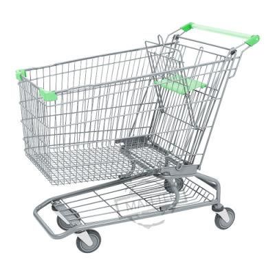 Useful Galvanized Supermarket Shopping Cart with Trp Wheels