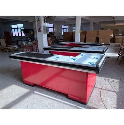 Shop Checkout Desk Stainless Steel Checkout Counter with Conveyor Belt