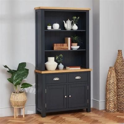 Modern Wooden Cabinet Grey Painted Medium High Sideboard with Dresser Top and 2 Drawers