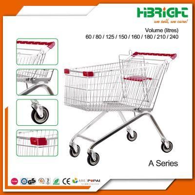 160 Litre Shopping Trolley with Anti-Theft Platform and Baby-Seat Metal Shopping Trolley