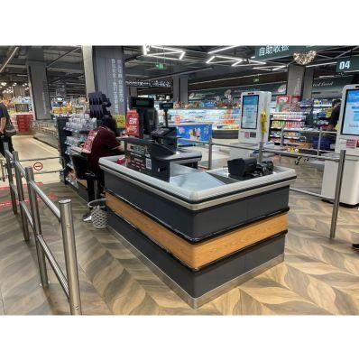 Custom Logo Cashier Desk Shopping Mall Boutique Checkout Counter with Conveyor Belt