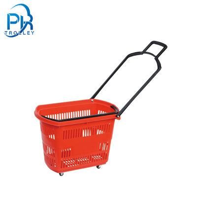 Large Capacity Plastic Shopping Rolling Baskets with Wheels