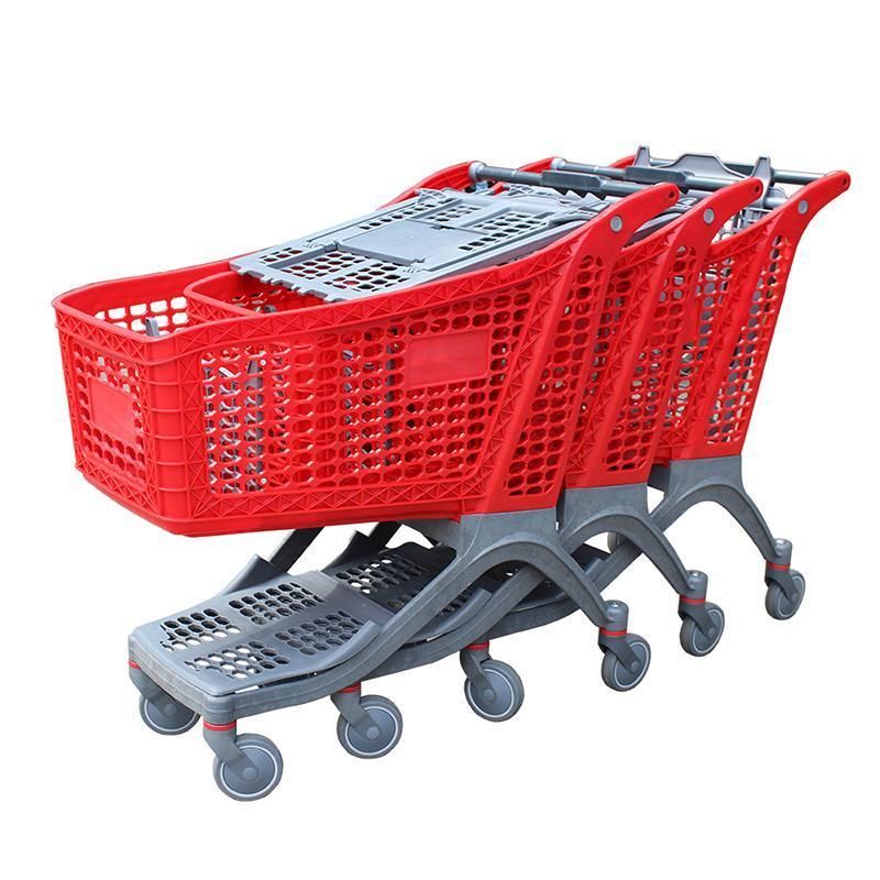 Factory Supplier Four Wheels Trolley Plastic Supermarket Shopping Cart