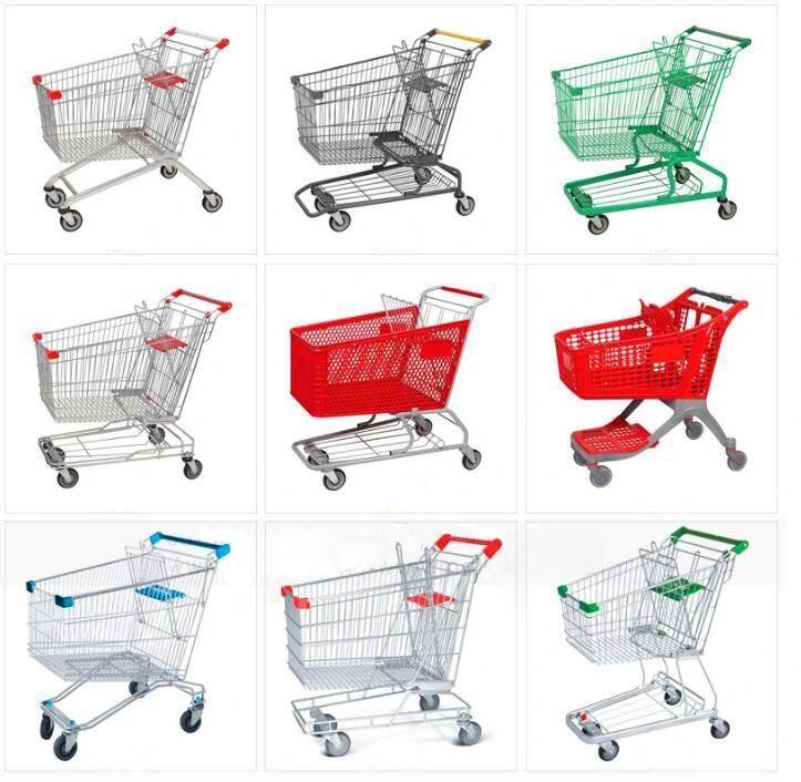 180 Liters Steel Supermarket Hand Zinc Plated Shopping Cart