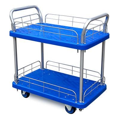 Heavy Duty Stainless Steel Wheels Transport Trolley Movable Double Handle Platform Cart for Industry Logistic Transportation Warehouse