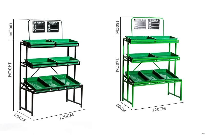 Knockdown Supermarket Metallic Produce Vegetables and Fruit Display Rack Shelves