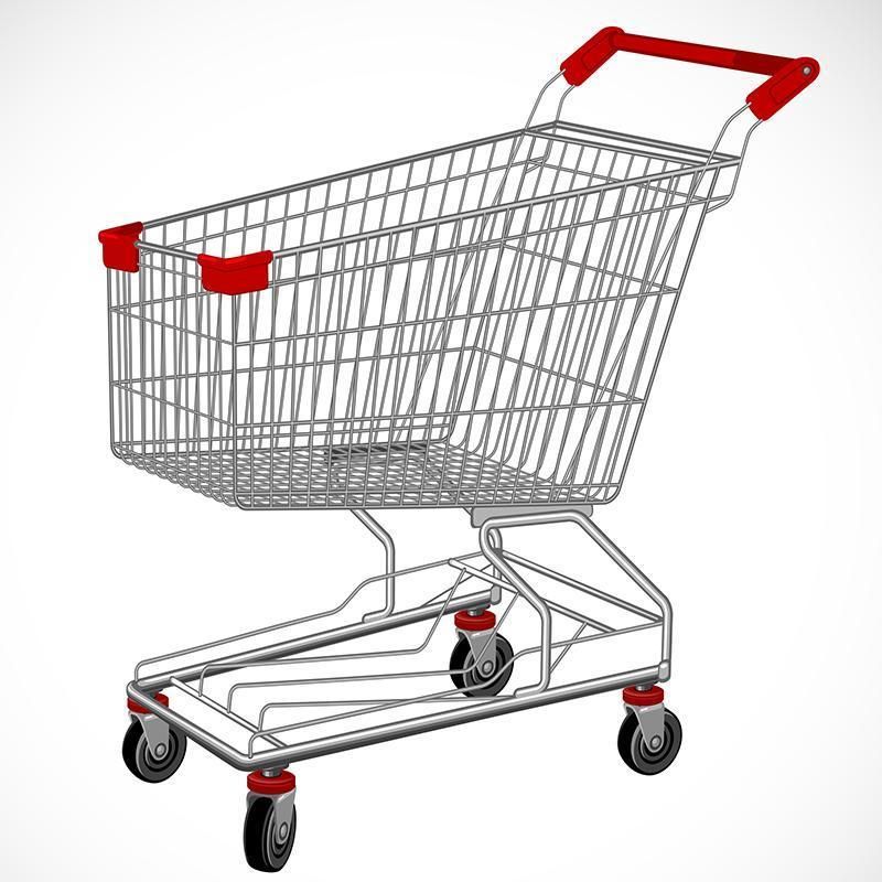 Supermarket Storage Use Hand Pull Trolley with Four Wheels