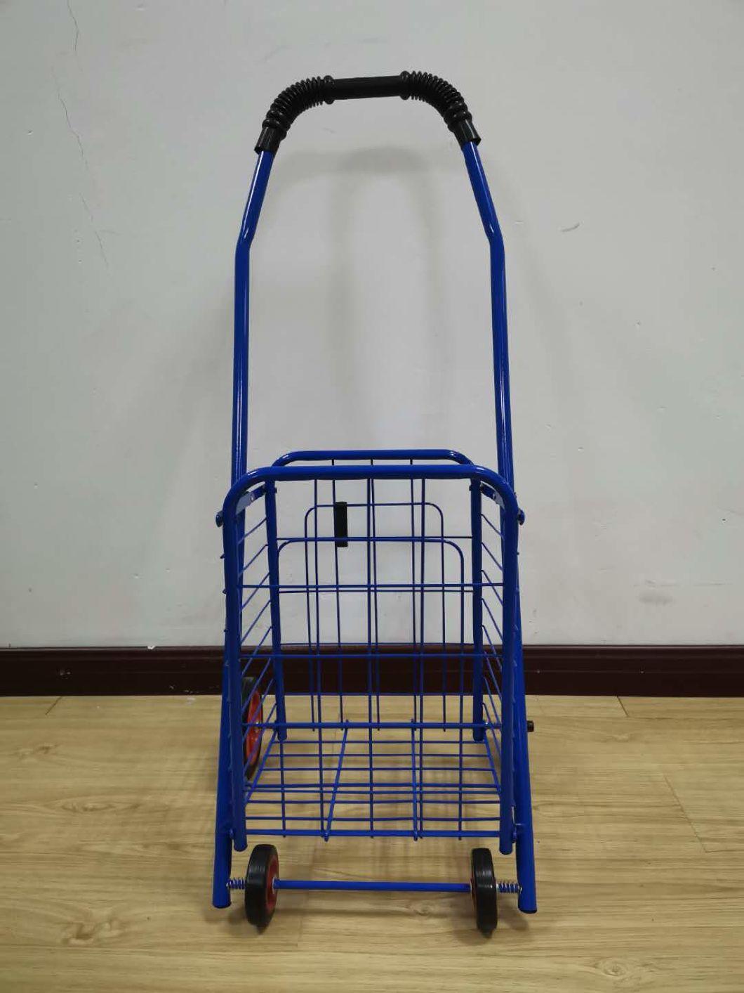China Supplier Small Lightweight Iron Folding Supermarket Hand Cart for Seniors