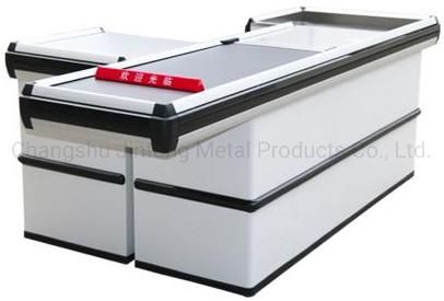 Modern Cashier Counter Design Supermarket Motor Checkout Counter with Conveyor Belt