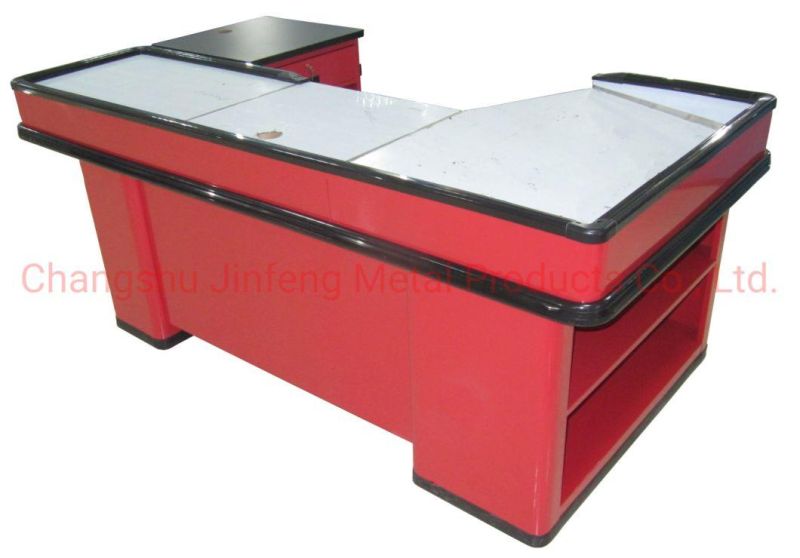 Supermarket Fixture Cashier Counter with Wooden Desktop and Bumper Strip