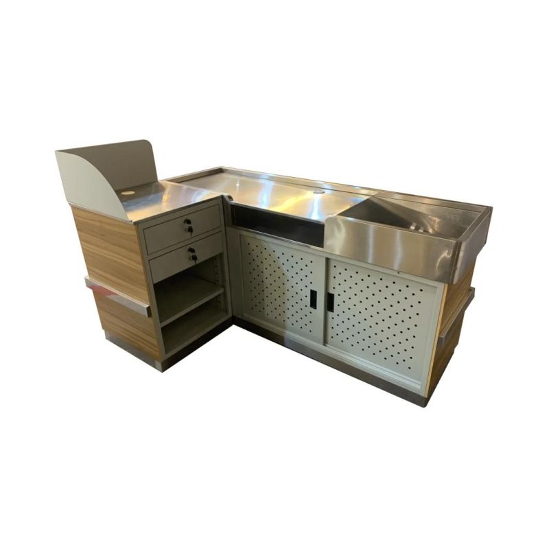 Retail Store Cashier Table Checkout Counter Stainless Steel Cashier Desk