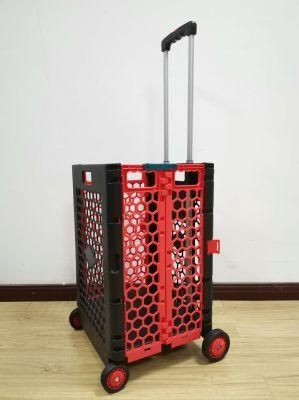China Factory Telescopic Handle Shopping Trolley Plastic Foldable Cart