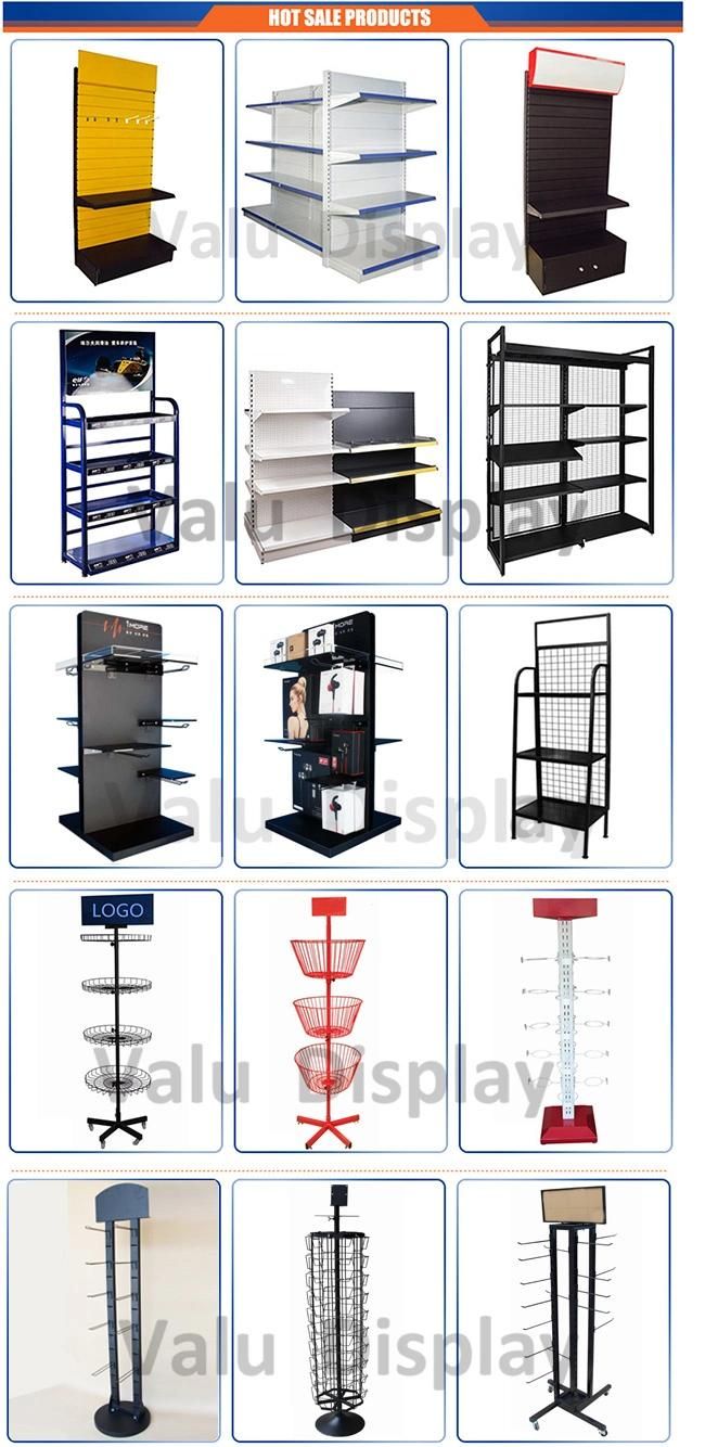 Wire Mesh Display Rack with Hooks and Shelf