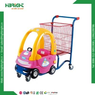 Colorful Plastic Toy Car with Metal Basket Shopping Trolley for Kids