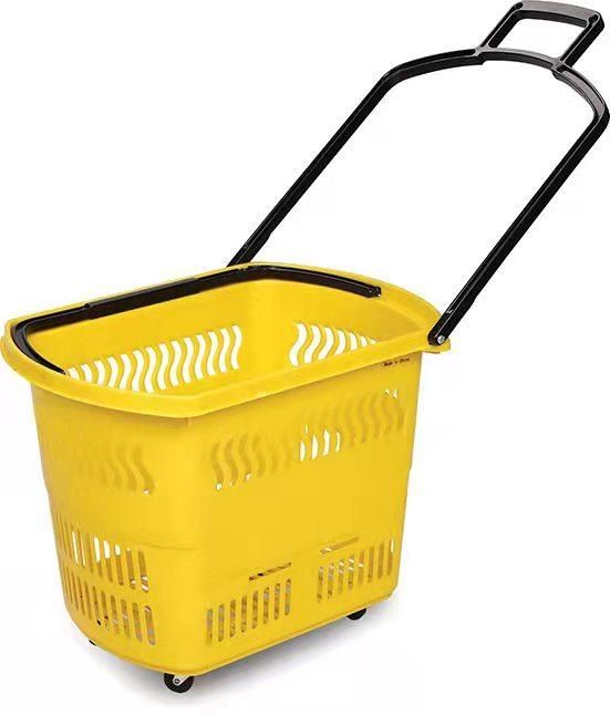 Fruit Handle Bakset with Four Wheels Store Plastic Shopping Basket