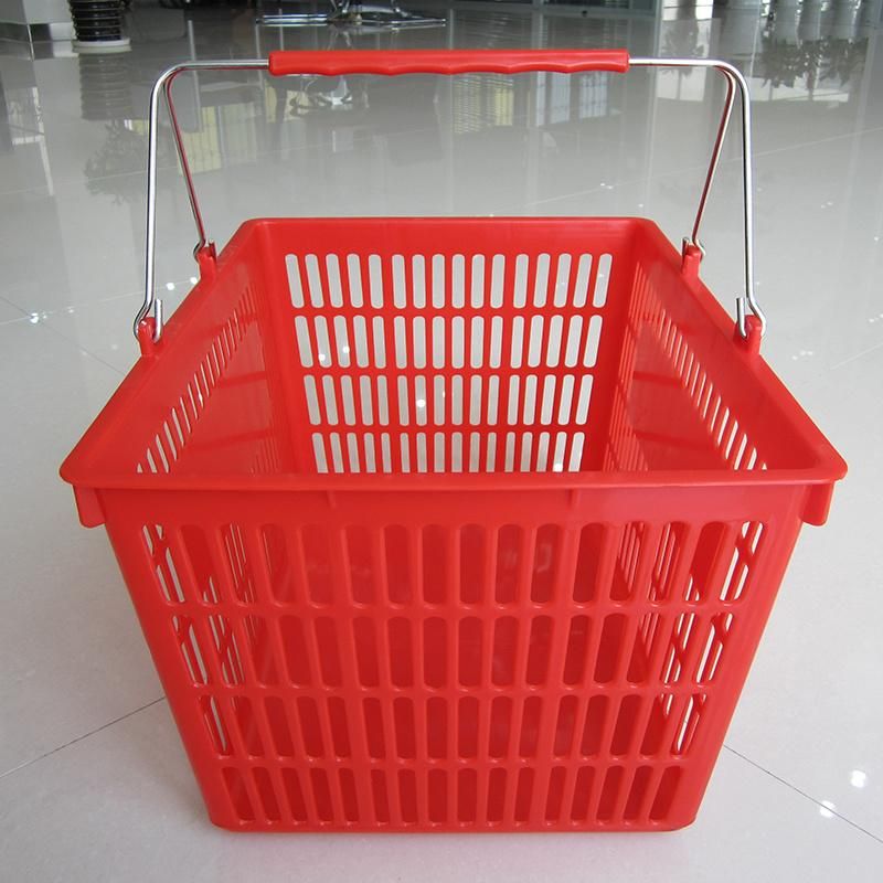 Shopping Basket with Double Handles Electroplating Flat Plastic Rolling Basket