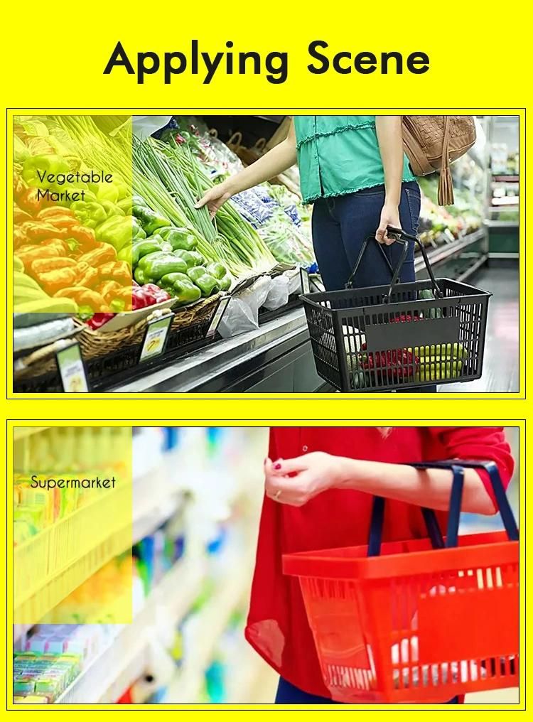 Supermarket Heavy-Duty Grocery Store Plastic Shopping Basket with Handles