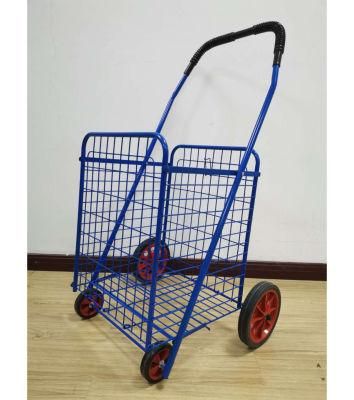 Factory Hot Sell Large Metal Wire Grocery Hand Push Folding Cart for Shopping