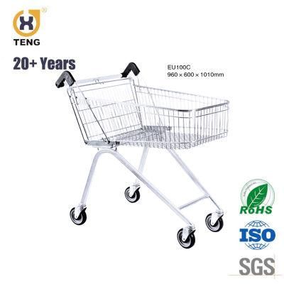 EU100c 100L Europe Style Metal Supermarket Shopping Trolley with 4 Swivel Wheels