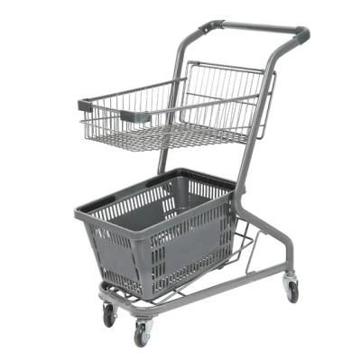 Double-Layer Grocery Store Supermarket Japanese Style Shopping Carts Trolley