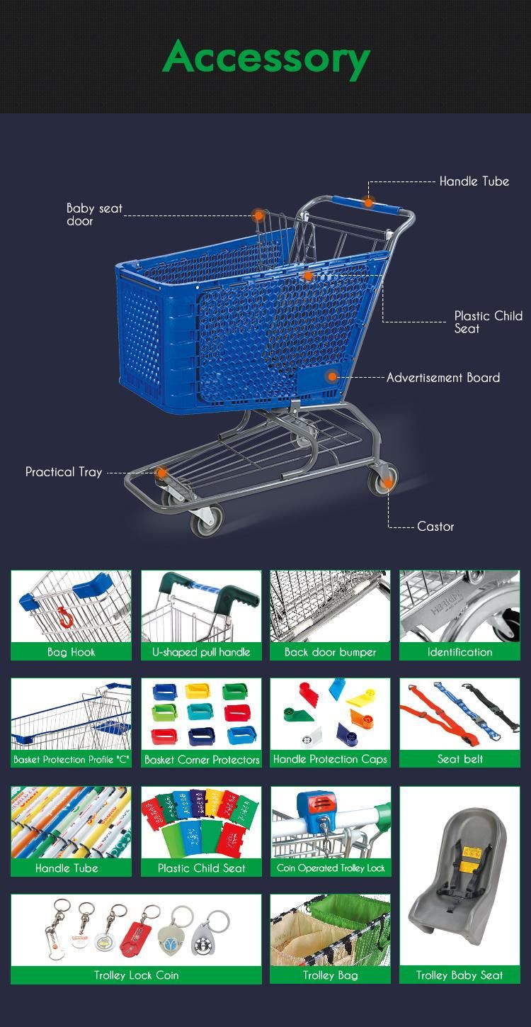Hot Sale Plastic Supermarket Shopping Trolleys with Metal Frame
