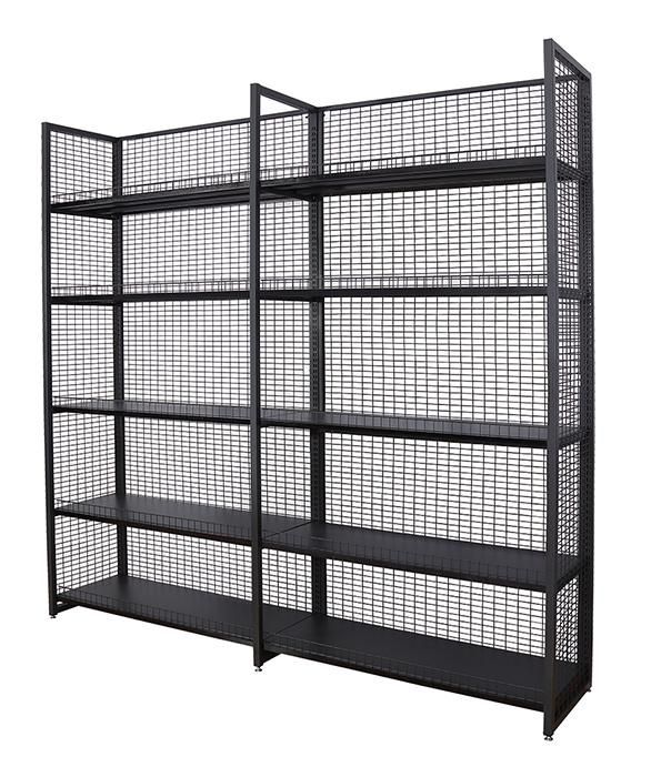 Metal Single Sided Grid Metallic Supermarket Shelf Display Shelf
