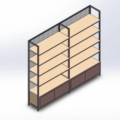 Supermarket Wood and Steel Wine Display Shelving