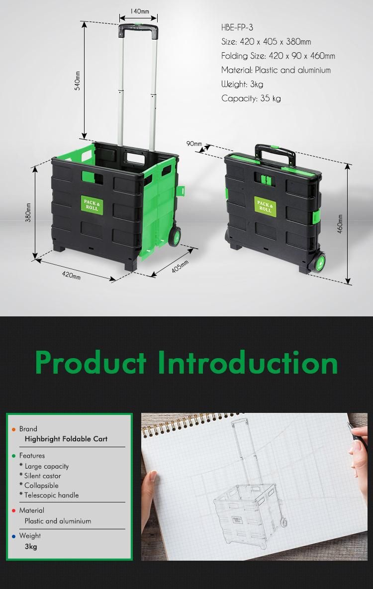 Plastic Folding Grocery Cart Pack Roll Folding Trolley